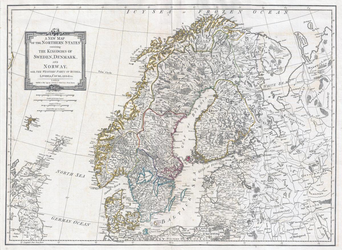 ancienne carte de la Suède