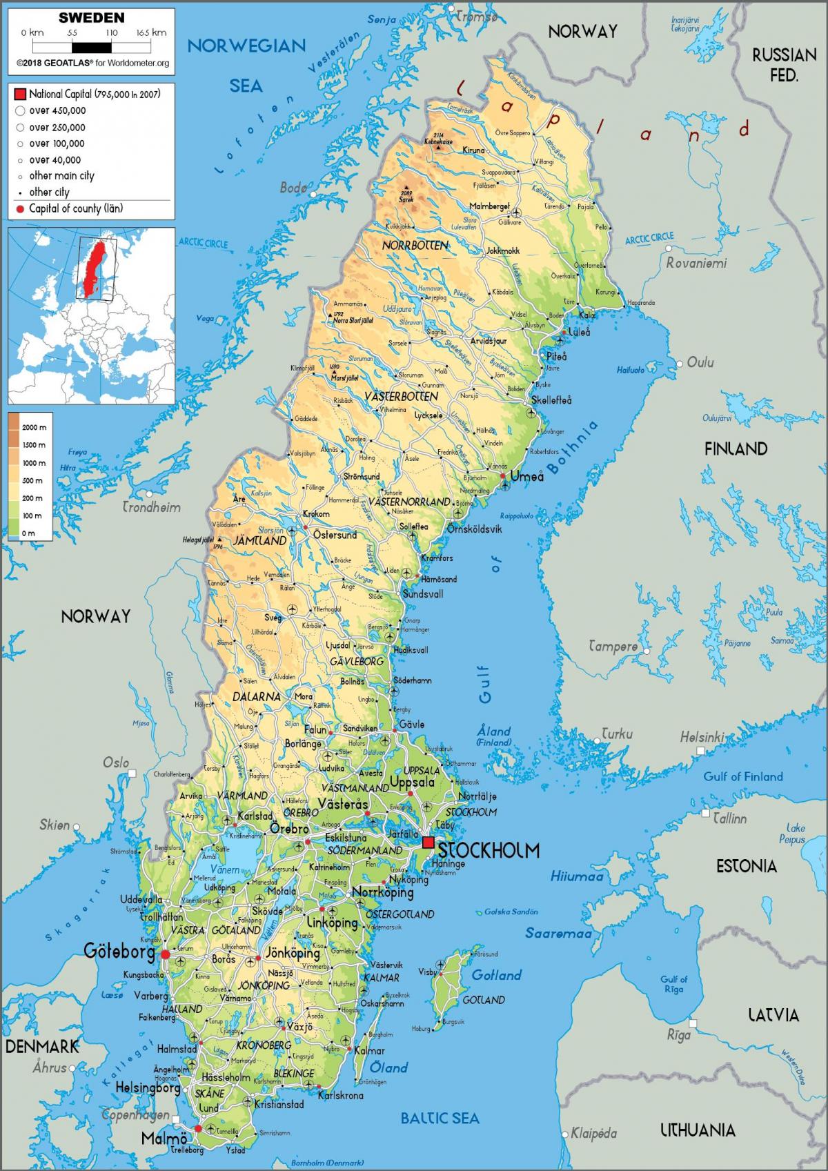 carte de la Suède, de la rivière