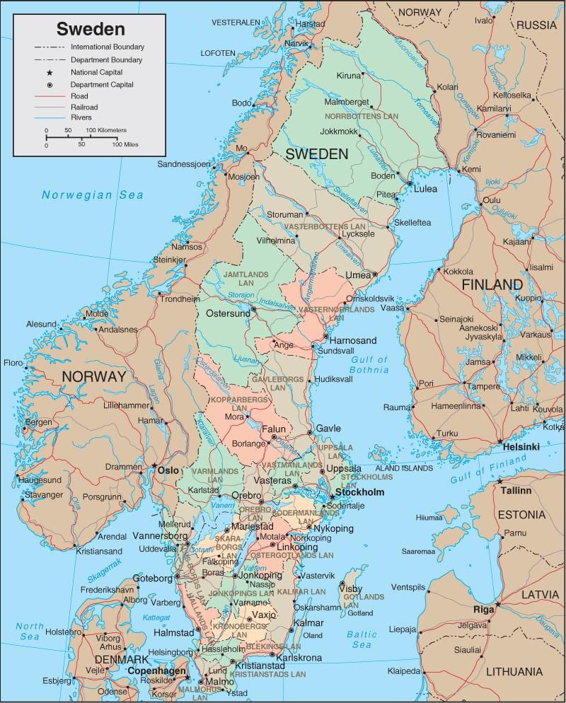 carte détaillée de la Suède