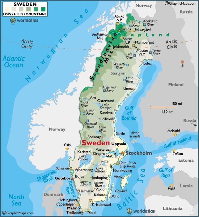 montagnes en Suède carte