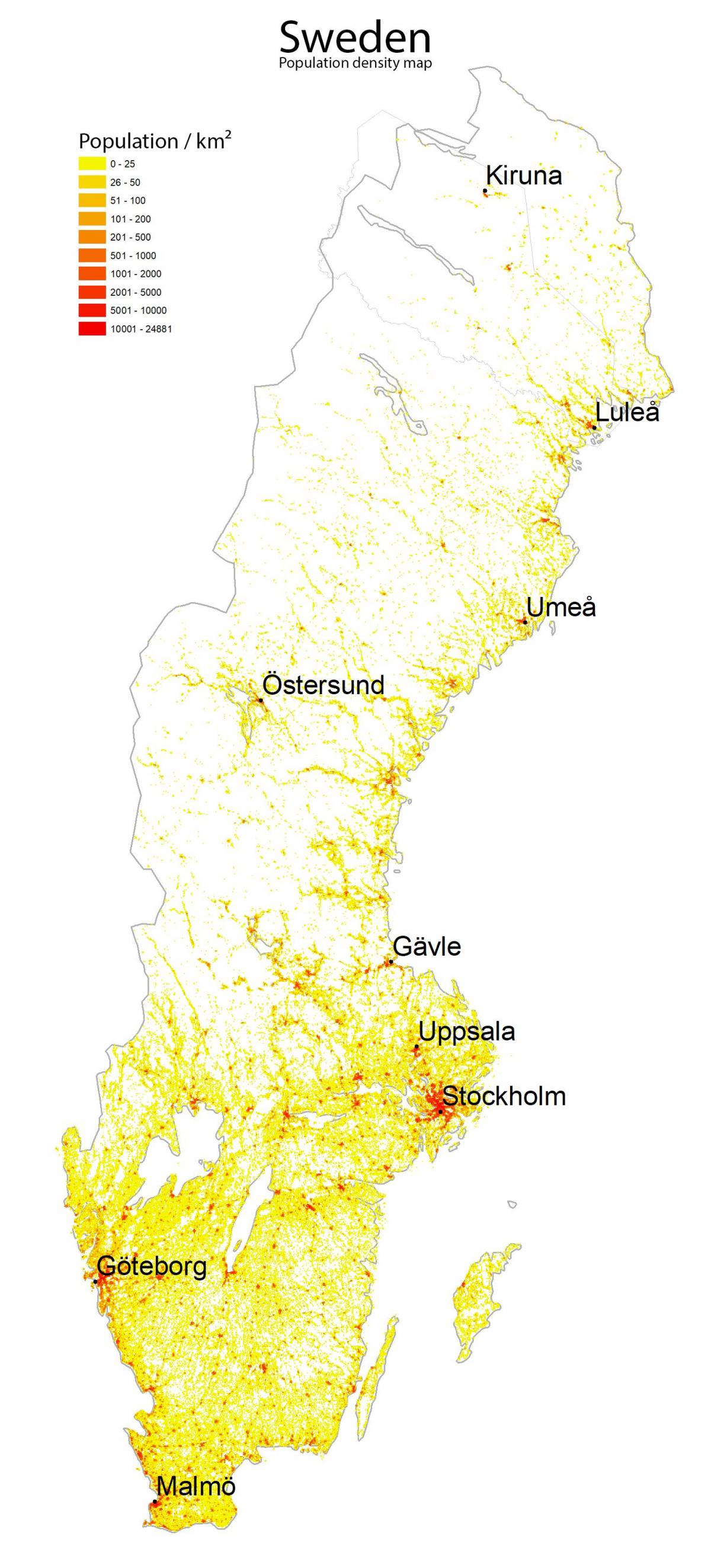 la densité de la population de la carte de la Suède