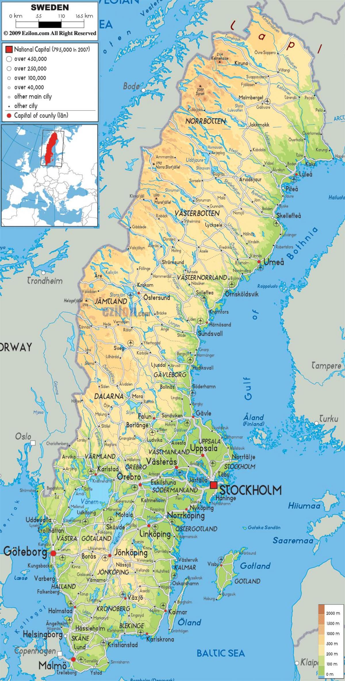 carte géographique de la Suède