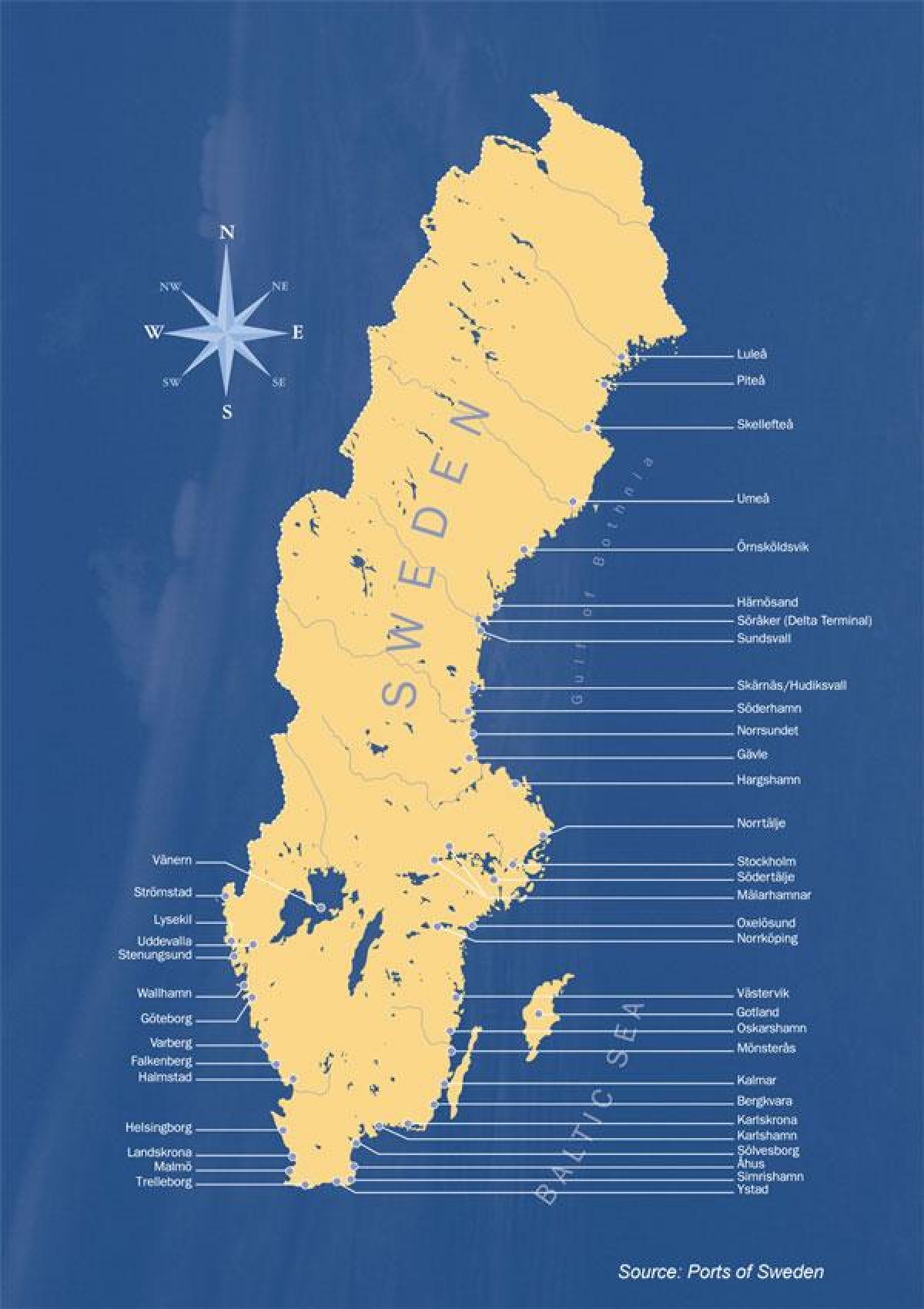 carte de la Suède ports