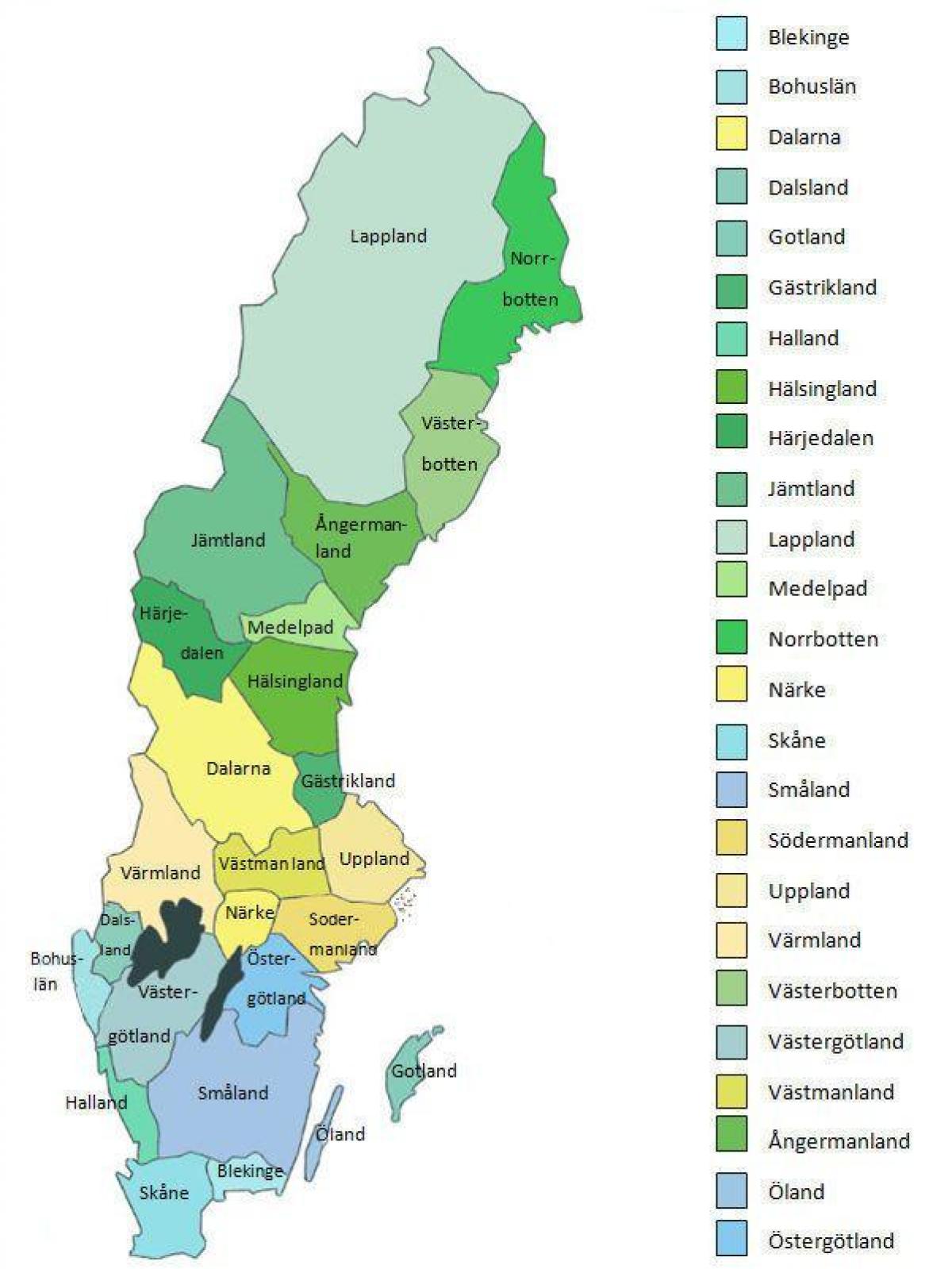 carte des provinces de la Suède