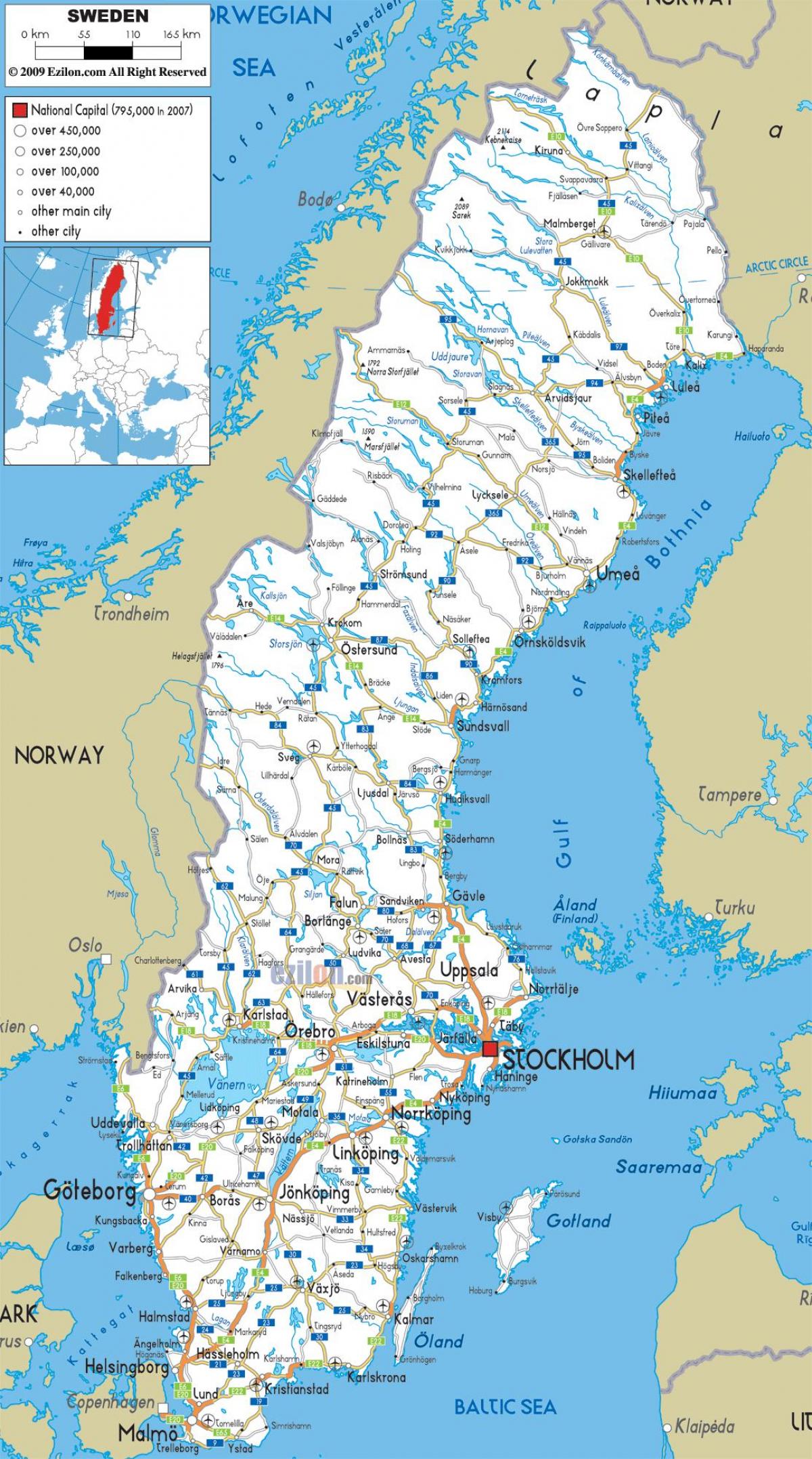 Suède carte avec les villes