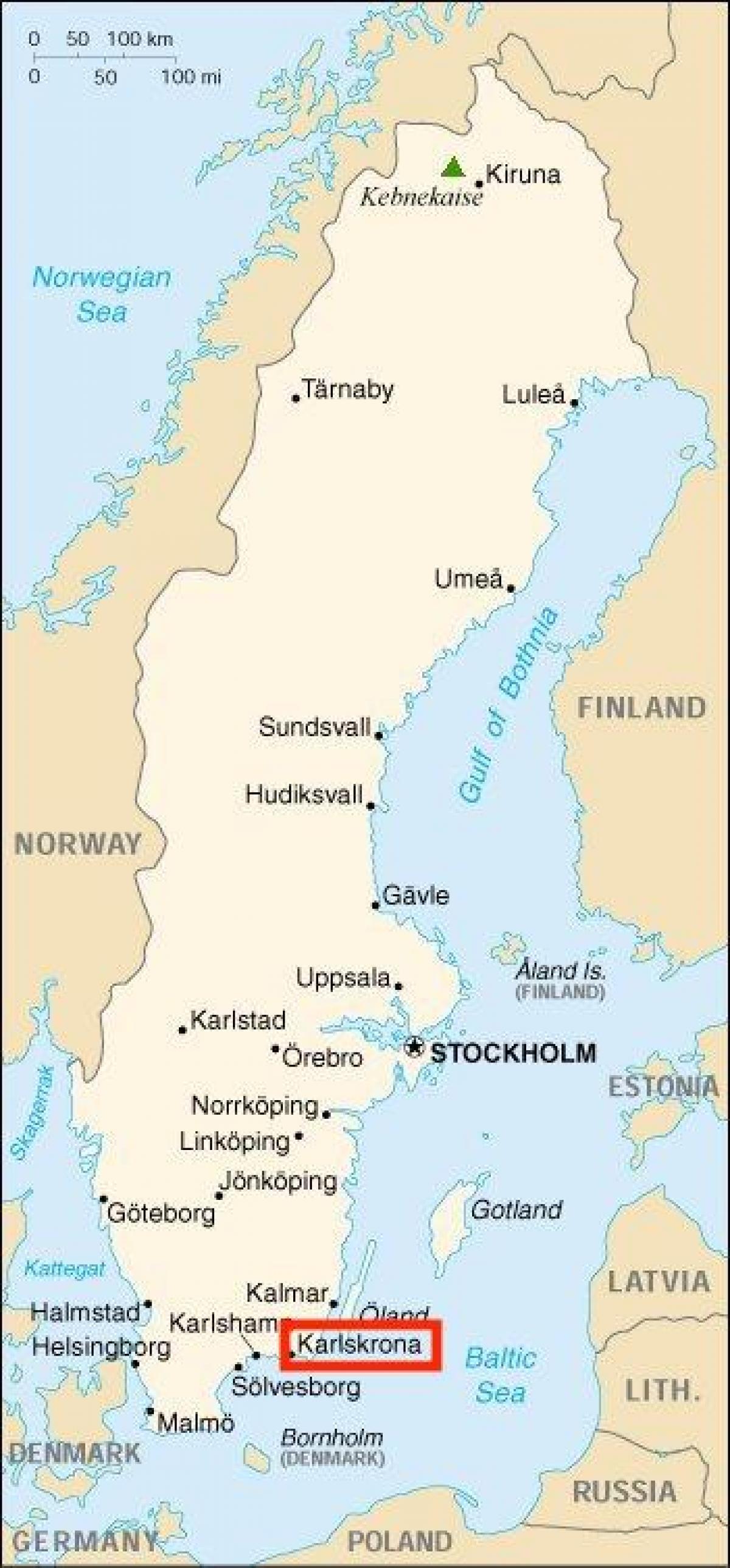 carte de Karlskrona en Suède