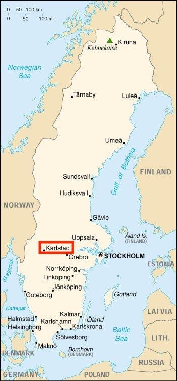 la carte de Karlstad en Suède