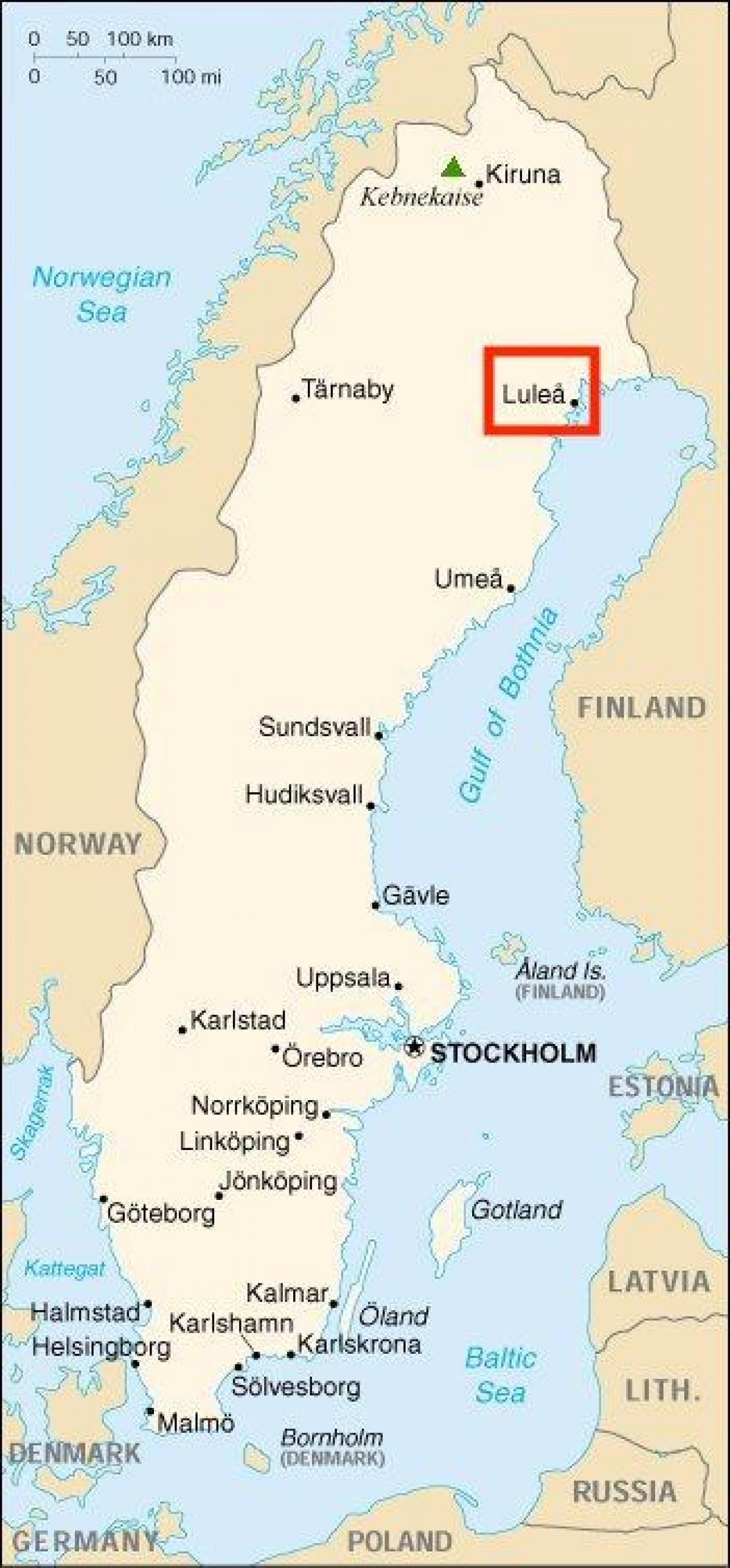 carte de Lulea en Suède