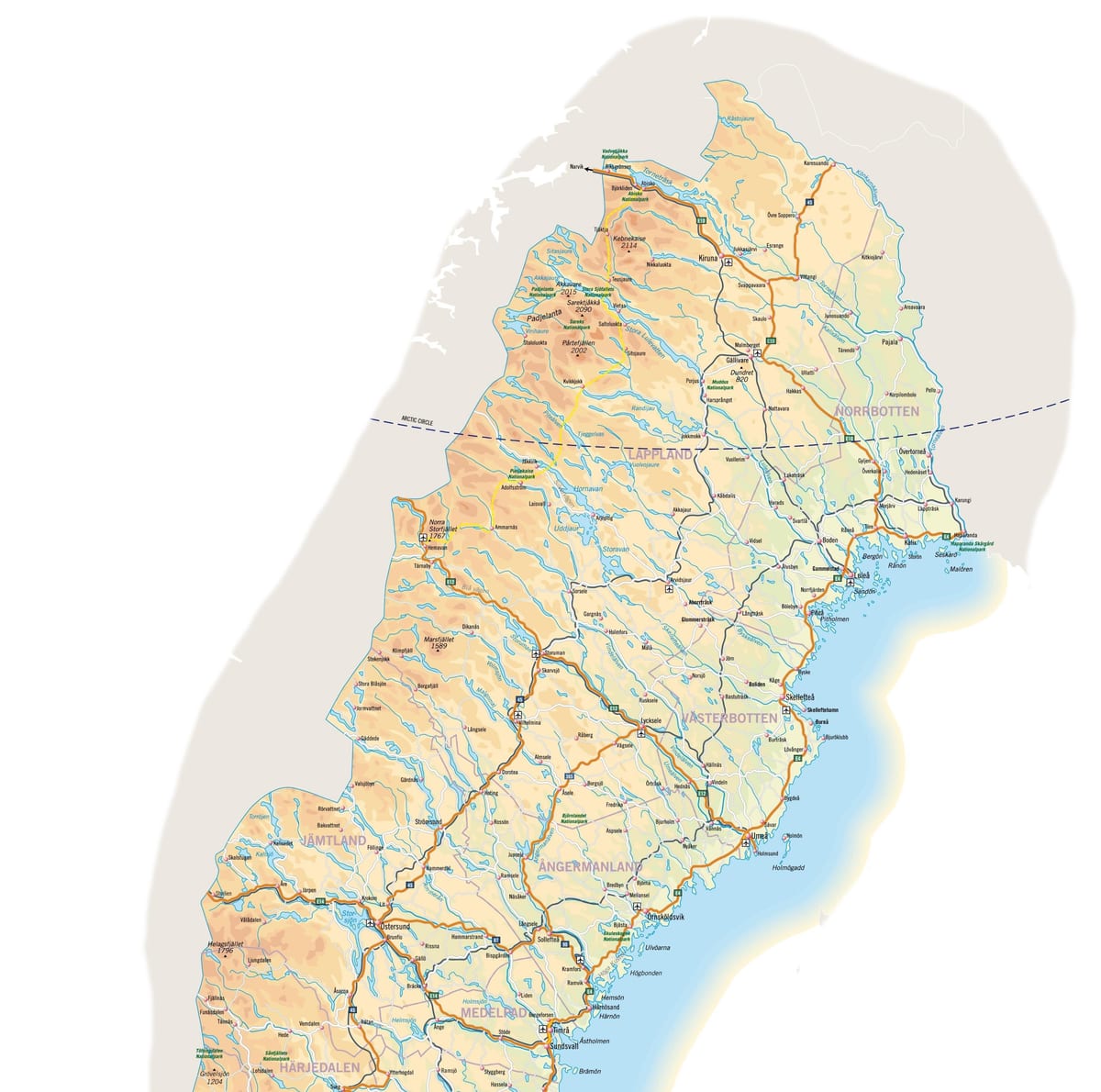 carte du nord de la Suède
