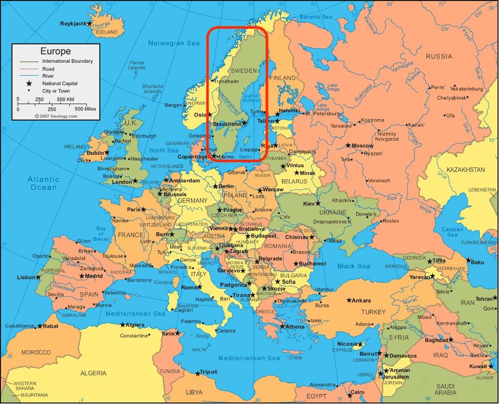 carte de l'Europe en Suède