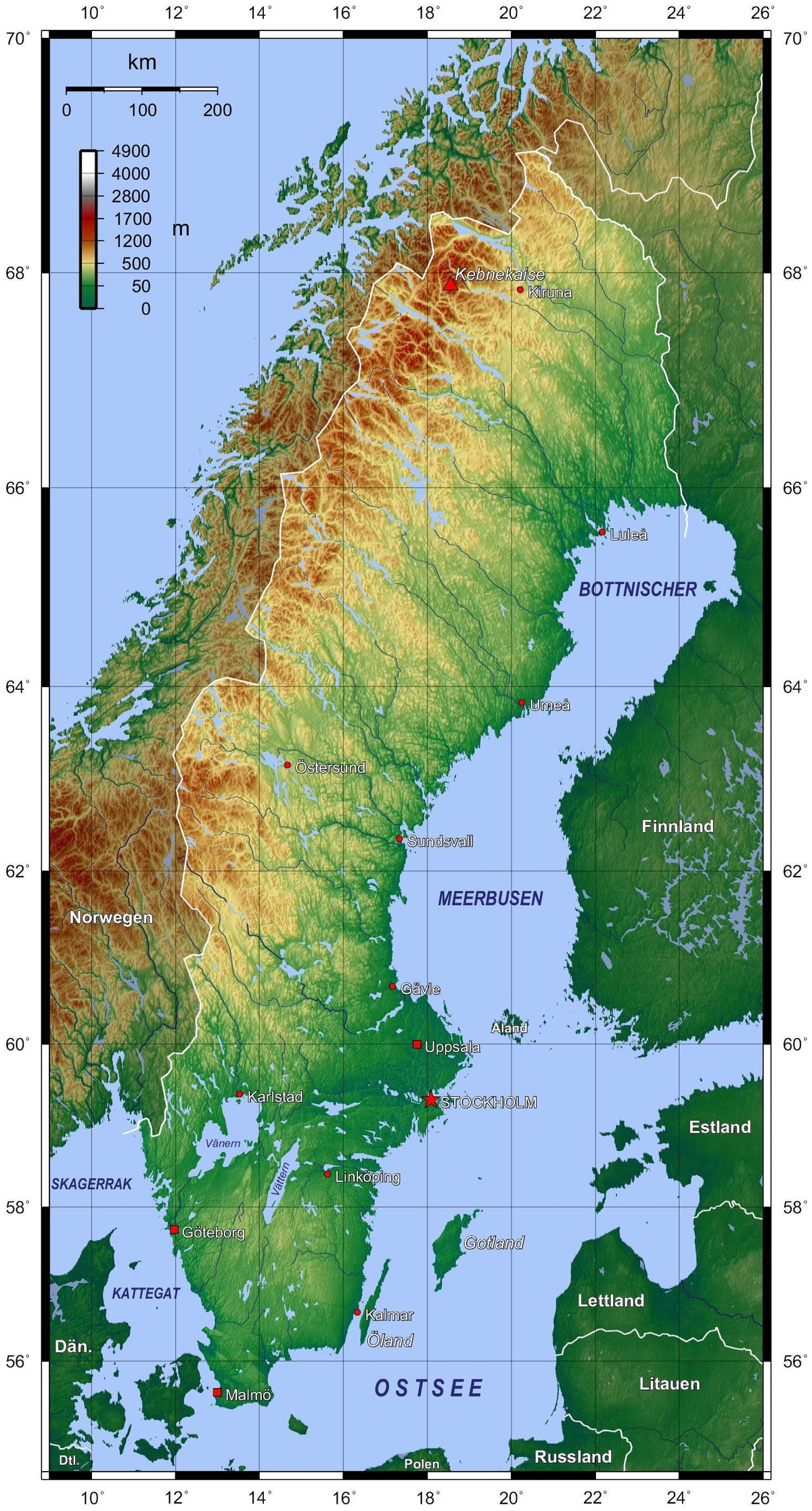 carte topographique de la Suède