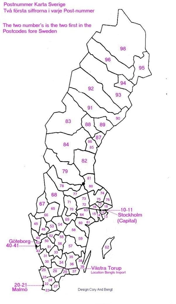 carte de la Suède code postal