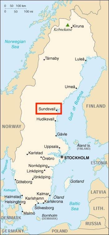 la carte de Sundsvall en Suède