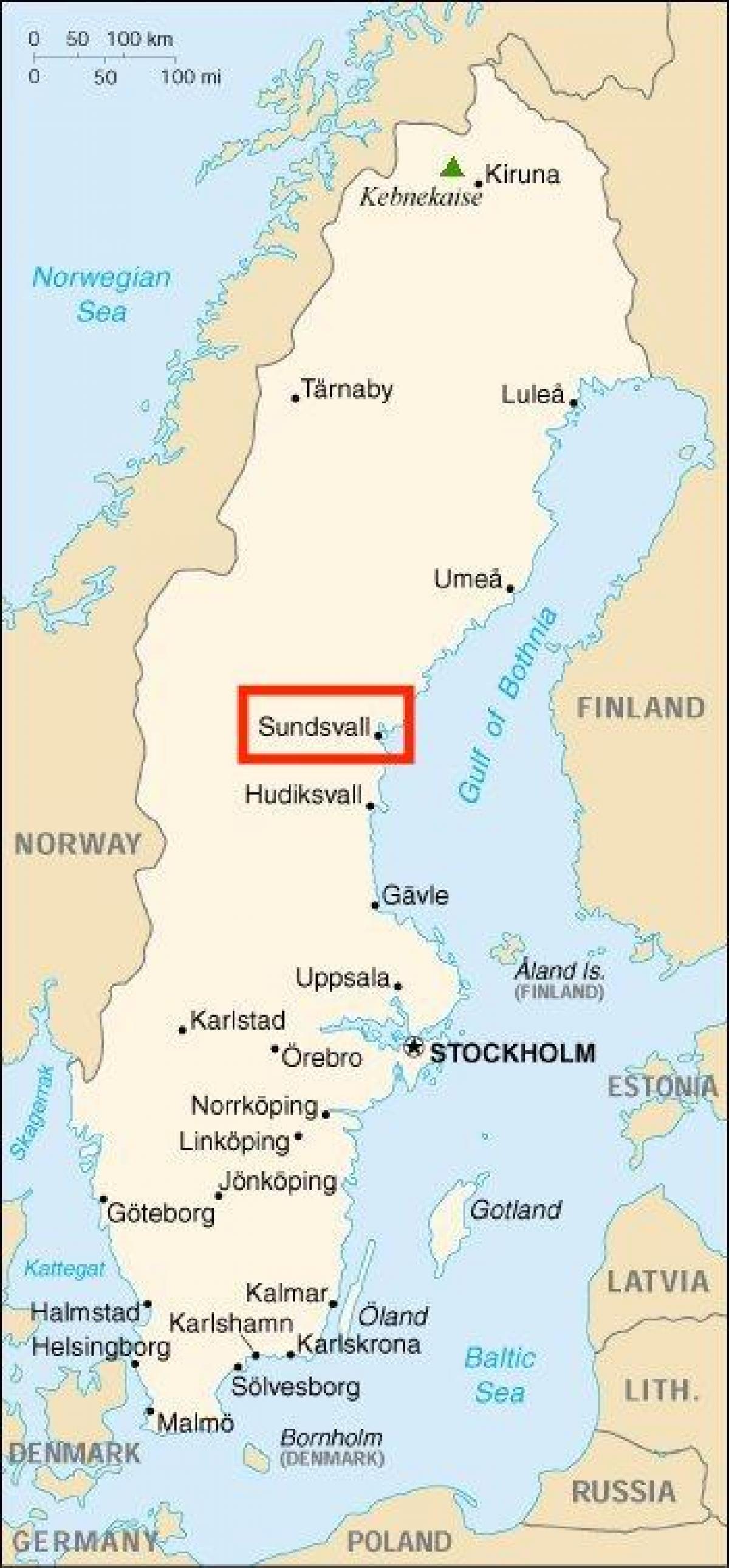 la carte de Sundsvall en Suède