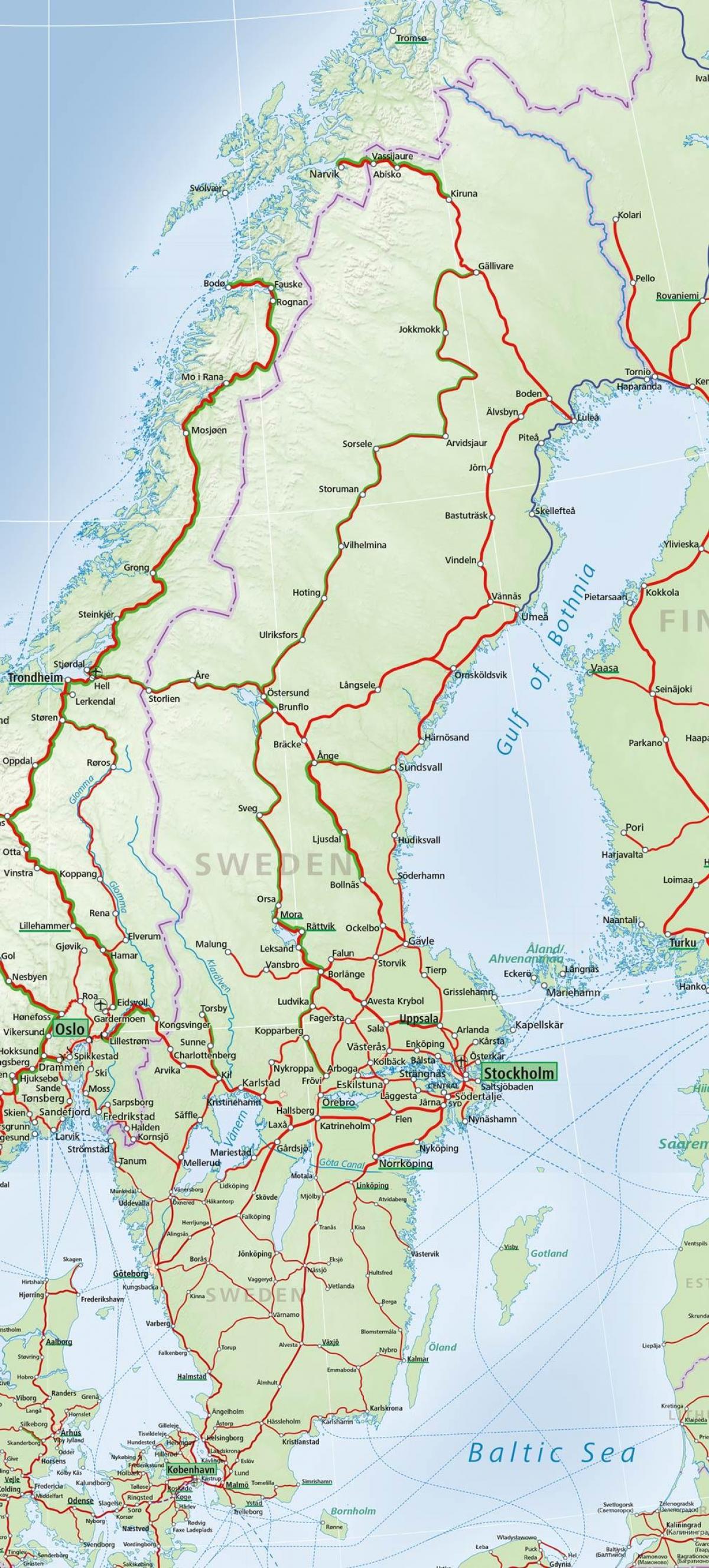 carte ferroviaire de la Suède