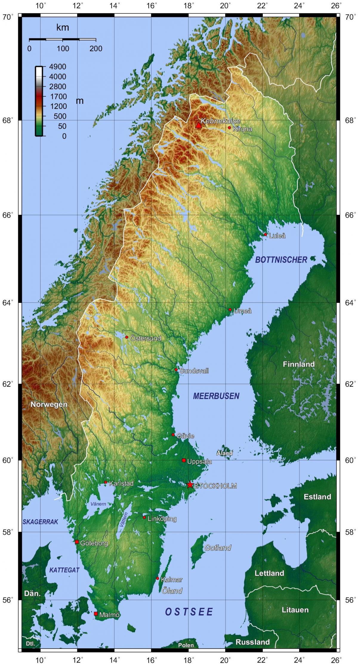 carte topographique de la Suède