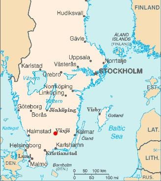 la carte de Växjö en Suède