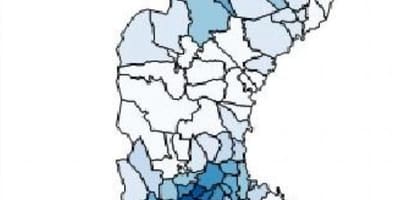 Carte de la Suède, de la pluie