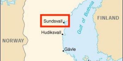 La carte de Sundsvall en Suède