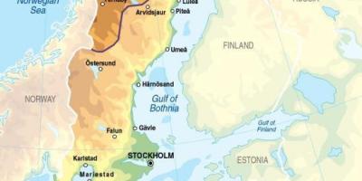 Carte de la Suède, de l'élévation
